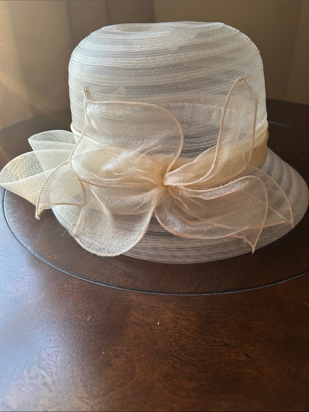 Elegant Women’s Cream Organza Floral Church Hat
